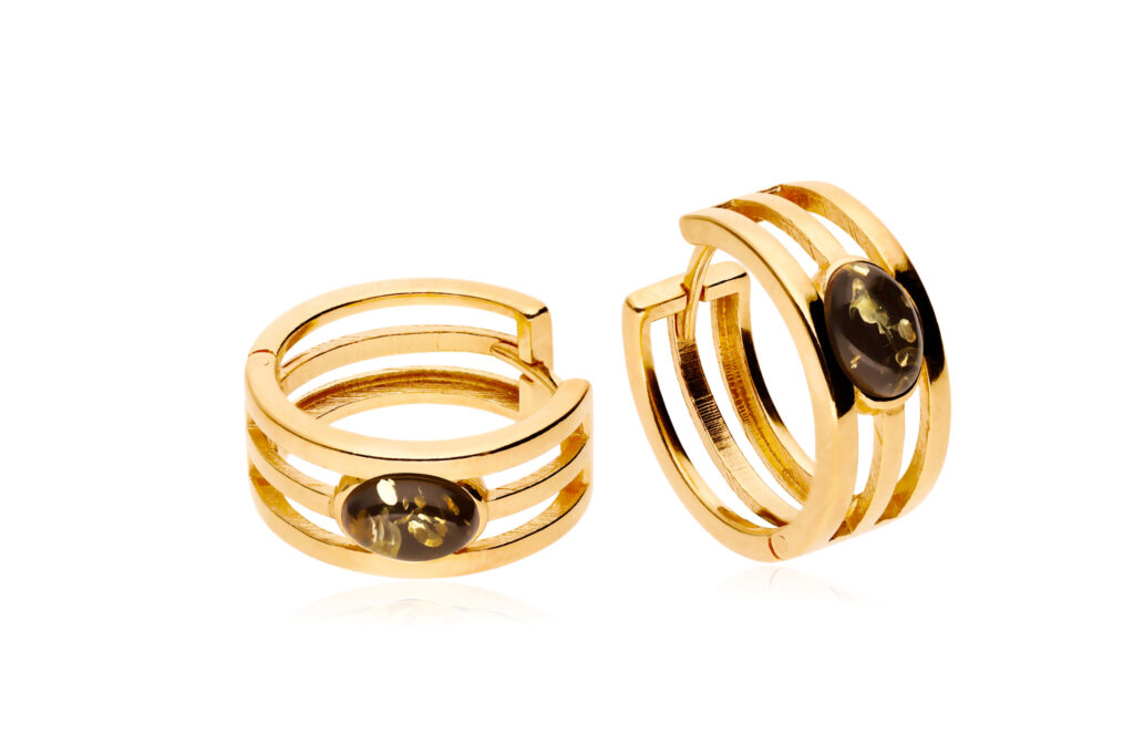 Creolen Bernstein Silber Vergoldet „Aura” Grün mit ovalem grünem Bernstein