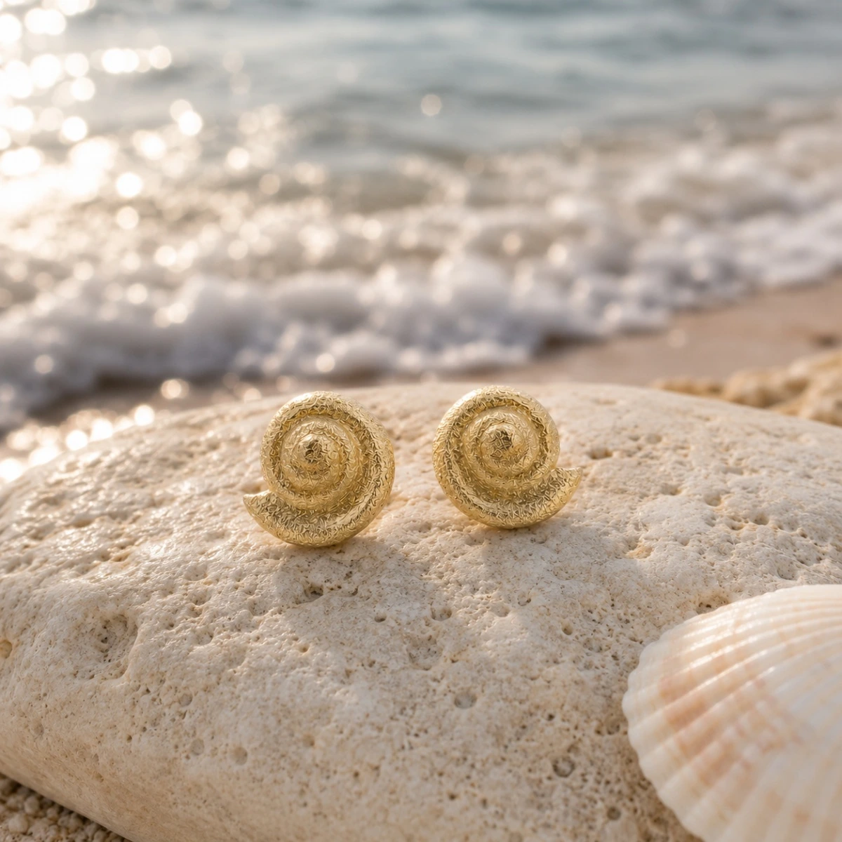 ohrstecker-gold-333-schnecke-meer Ohrstecker Gold 333 Schnecke Motiv, glänzendes 8 Karat Gold, maritimer Schmuck von Insel Gefühl.