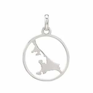 Anhänger Silber 925 Insel Usedom im Kreis mit feinem Insel Umriss; Usedom Souvenir