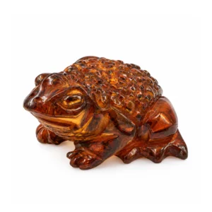 Bernstein-Frosch, handgeschnitzte Dekorationsfigur aus Cognac-Bernstein; elegante Bernstein Dekoration