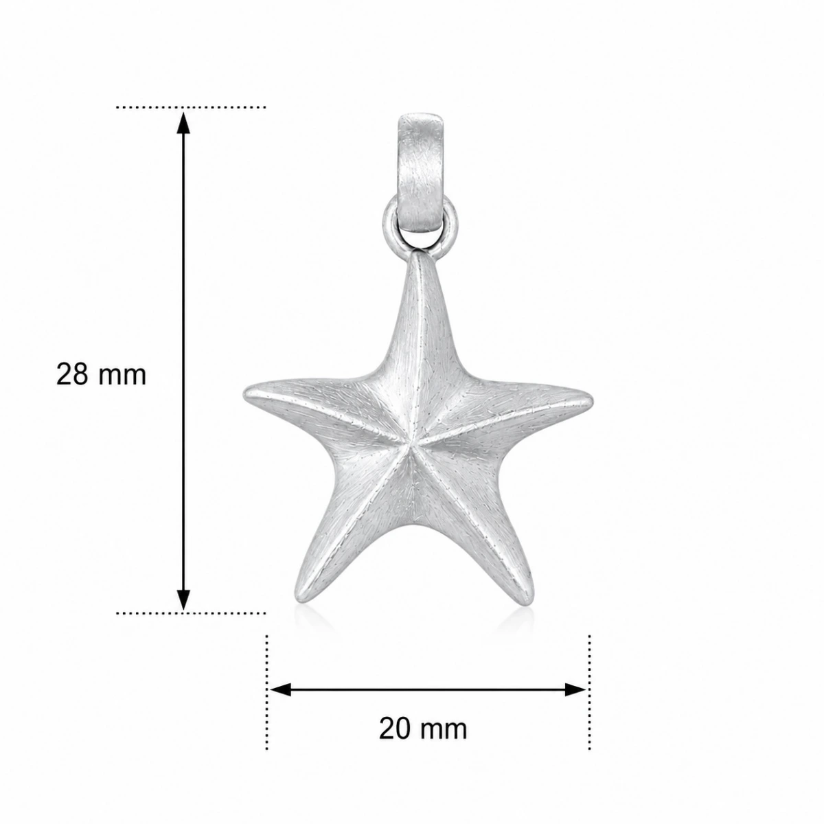 anhaenger-silber-925-seestern-matt-lineal Anhänger Silber 925 Seestern matt aus rhodiniertem Silber mit matter Oberfläche; Silberanhänger Seestern Gebürstet