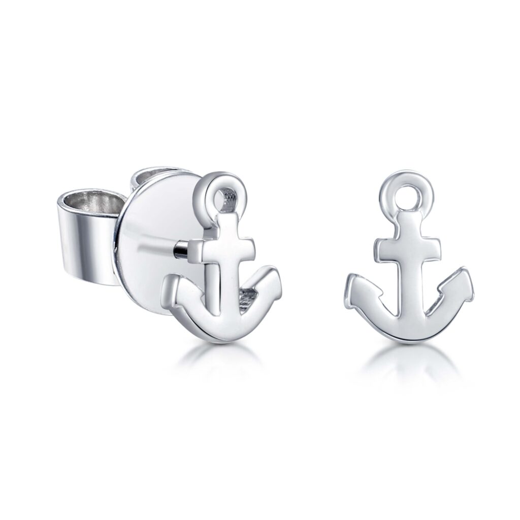 Ohrstecker Silber 925 Anker Motiv, rhodiniertes Sterling Silber, maritimer Schmuck für Damen und Herren
