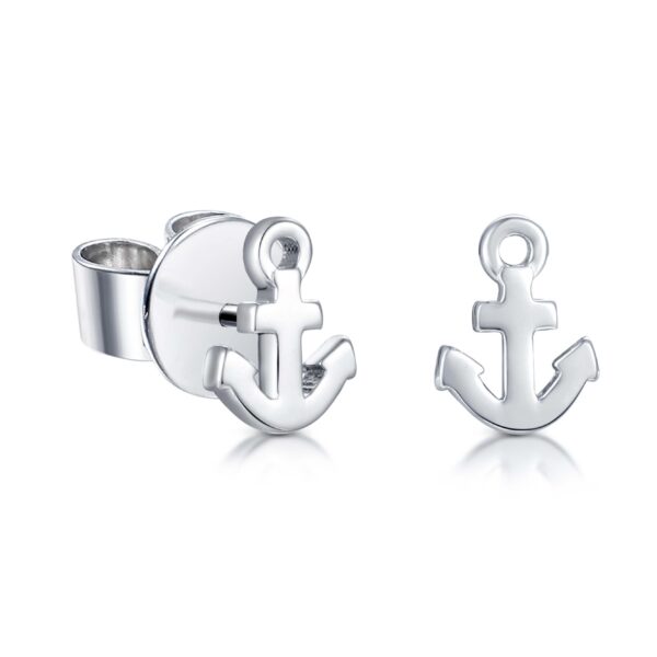 Ohrstecker Silber 925rh. Anker – rhodinierte Silberohrringe in Ankerform auf weißem Hintergrund