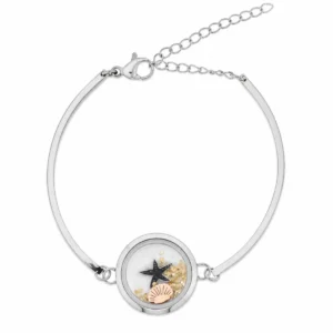 Maritimes Armband Edelstahl Glas und Sand mit Muschel und Seestern Motiven; Ostsee Schmuck; Armband mit beweglichem Sand und Seestern
