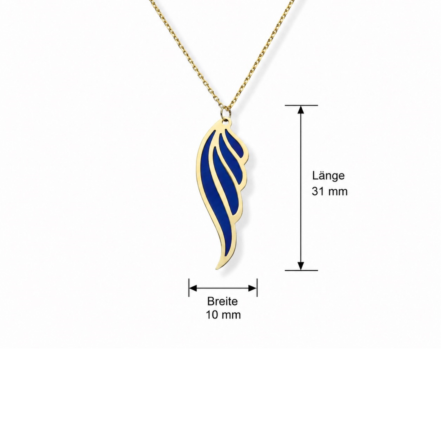 halskette-silber-925-24k-vergoldet-libellenfluegel-4 Halskette Silber 925 24k Vergoldet Libellenflügel Blau mit Anhänger aus vergoldetem Silber und blauen Titan-Details