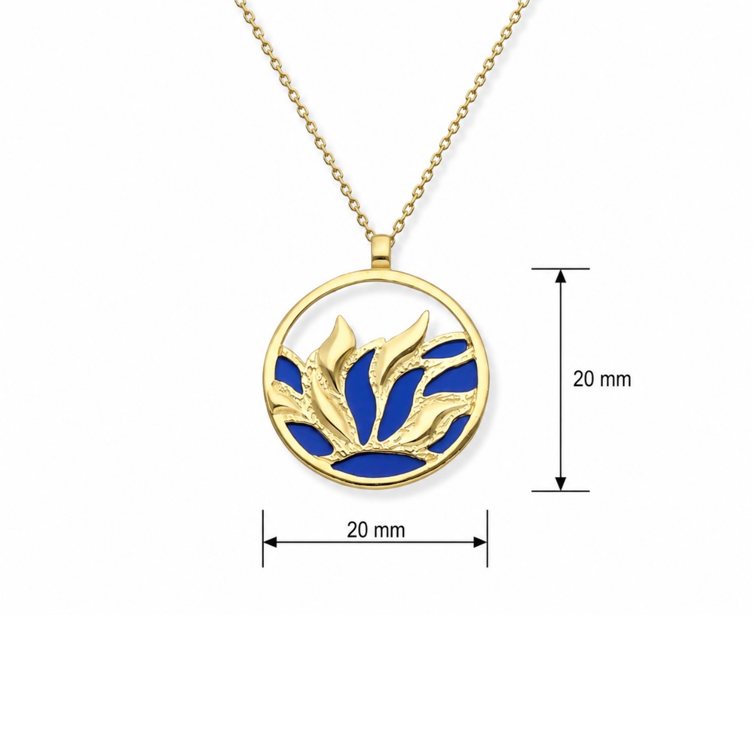 halskette-silber-925-24k-vergoldet-lotus-blau-4 Halskette Silber 925 24k vergoldet Lotus - runde Kette mit goldenem Lotusmotiv; Damenkette mit Blume