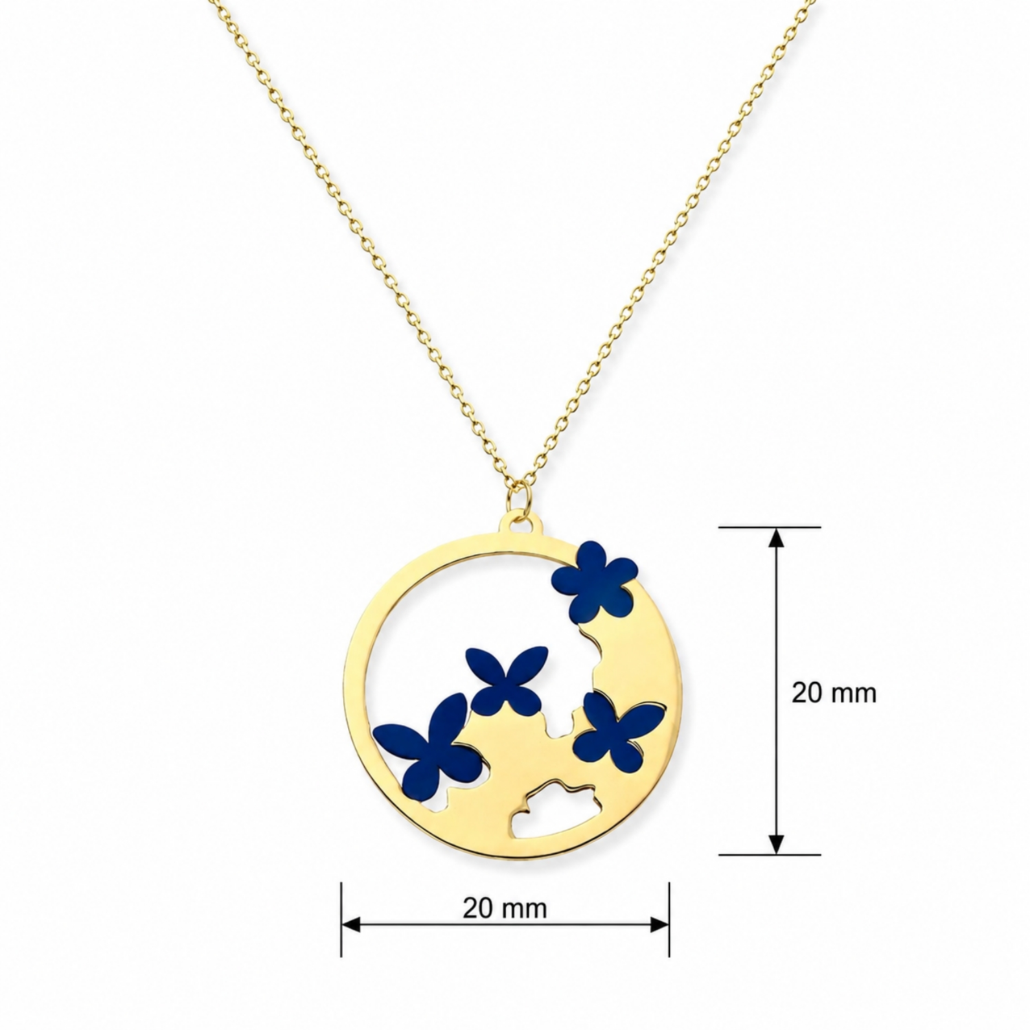 halskette-silber-925-24k-vergoldet-sommerwiese-4 Elegante Halskette Silber 925 24k vergoldet Sommerwiese mit rundem Anhänger und blauen Blumen