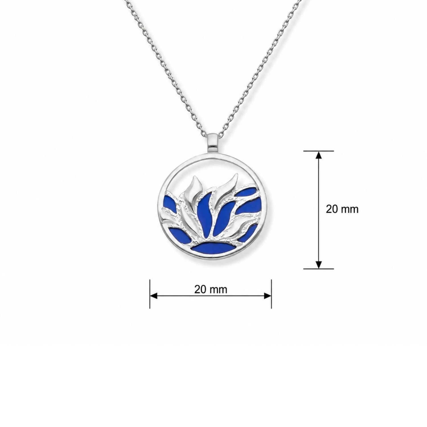 halskette-silber-925-lotus-blau-4 Halskette Silber 925 Lotus Blau mit rundem Anhänger und stilisiertem Lotus aus Silber und Titan