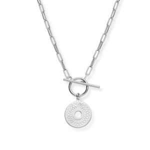 Stilvolle Halskette Silber 925 Mandala mit Knebelverschluss, runde Silberkette mit feinem Mandala-Anhänger im modernen Design