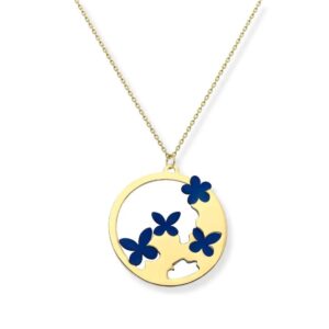 Halskette Silber vergoldet Sommerwiese – runde goldene Kette mit Blumen und Naturmotiv