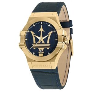 Maserati POTENZA R8851108035 Herrenuhr 42mm Blue Gold – Herrenuhr mit Lederband und goldfarbenem Gehäuse
