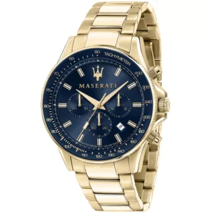 Maserati SFIDA R8873640008 Herrenuhr – 44 mm Chronograph in Gelbgold mit Edelstahlarmband und Stoppfunktion