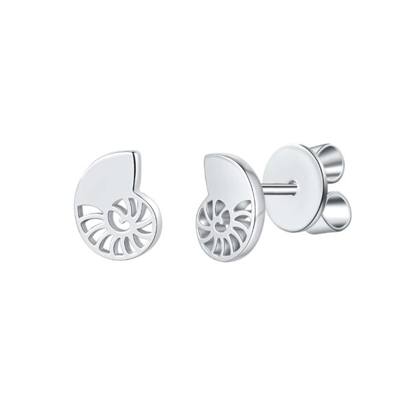 Rhodinierte Ohrstecker Silber Nautilus Muschel – filigrane Ohrstecker mit Spiral-Muscheldesign.