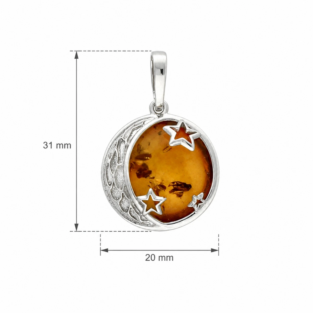 anhaenger-silber-925-bernstein-mond-und-sterne-lineal Eleganter Anhänger Silber 925 Bernstein Mond und Sterne mit Cognac-Bernstein und Mond-Sternenmotiv; Bernstein Anhänger Halbmond; Anhänger mit Himmelsmotiv