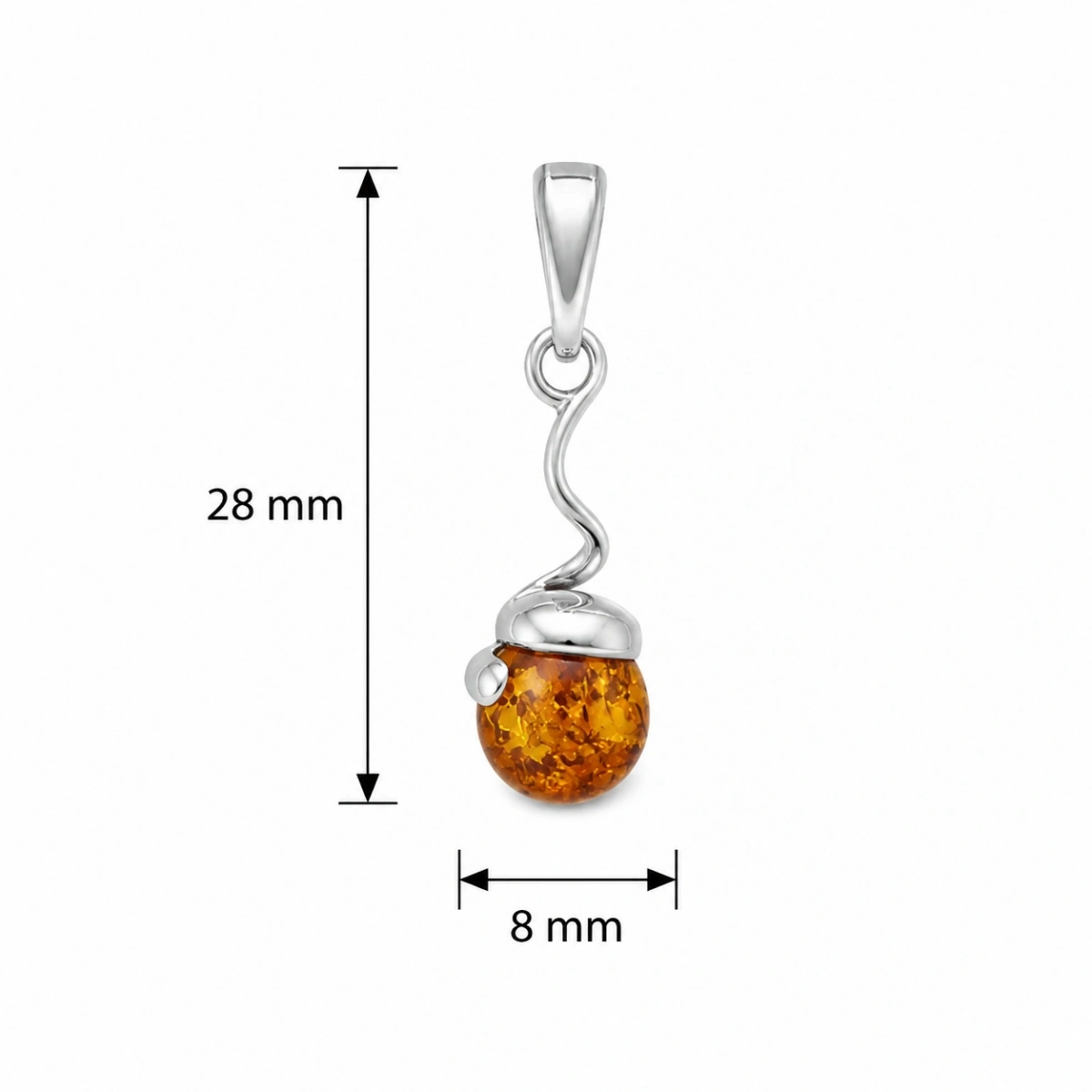 anhaenger-silber-925-bernstein-spirale-lineal Anhänger Silber 925 Bernstein Spirale mit Bernsteinkugel in Cognac; Anhänger mit Bernstein Kugel