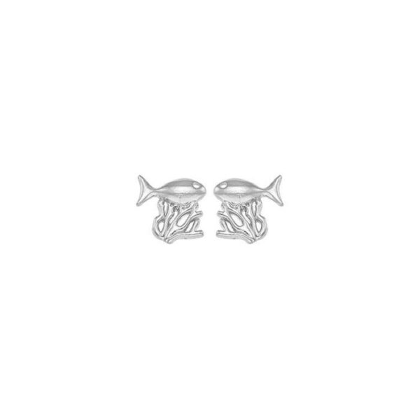 Silberohrstecker mit Fisch und Koralle – maritimes Design aus 925 Silber