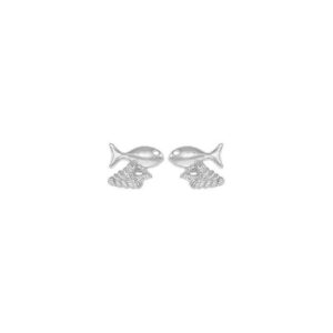 Ohrstecker Silber Fisch & Muschel – maritime Mini-Ohrstecker aus 925er Silber für Damen