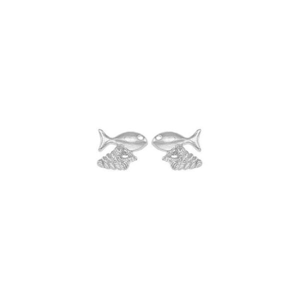 Ohrstecker Silber Fisch & Muschel – maritime Mini-Ohrstecker aus 925er Silber für Damen