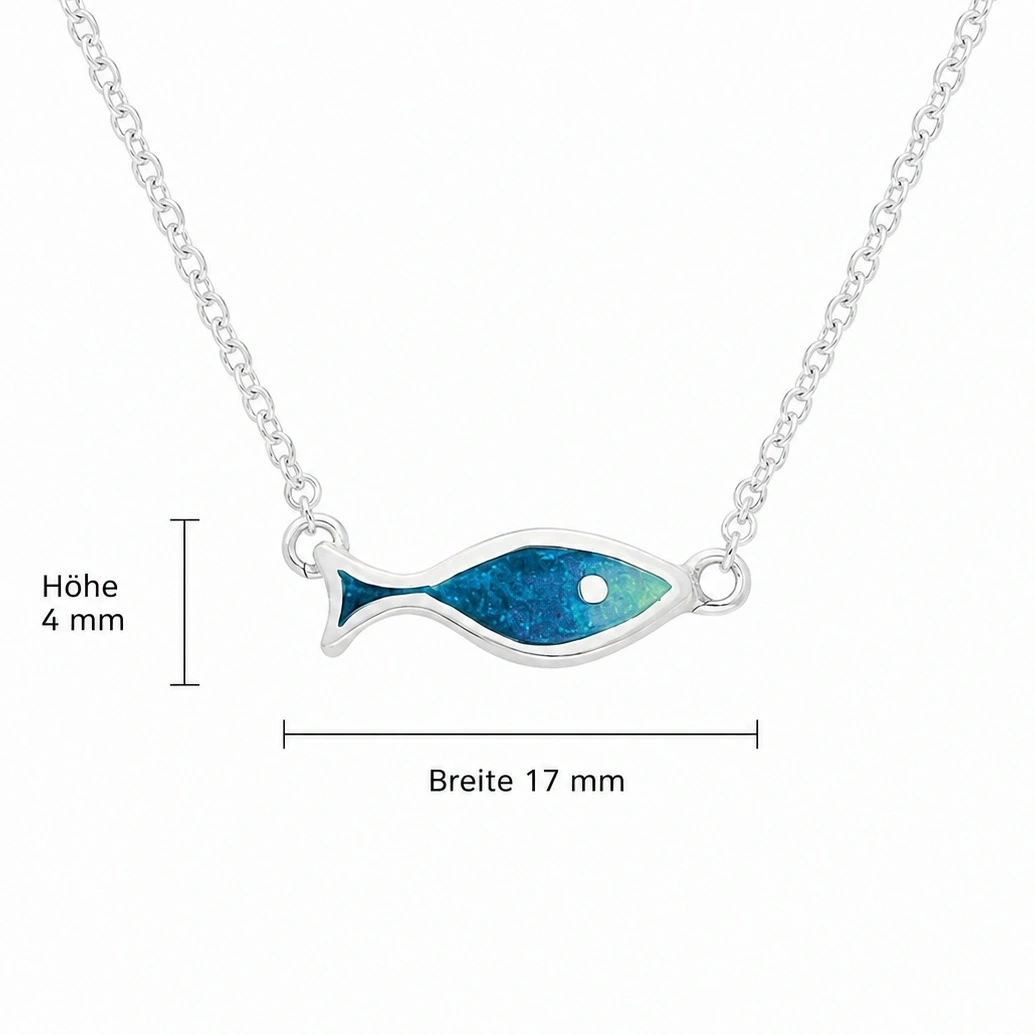halskette-silber-925-fisch-lineal Usedom Silber Halskette Fisch - Silberne Fisch‑Halskette mit blauer oder grüner Emaille aus 925er Silber, minimalistisch und maritim