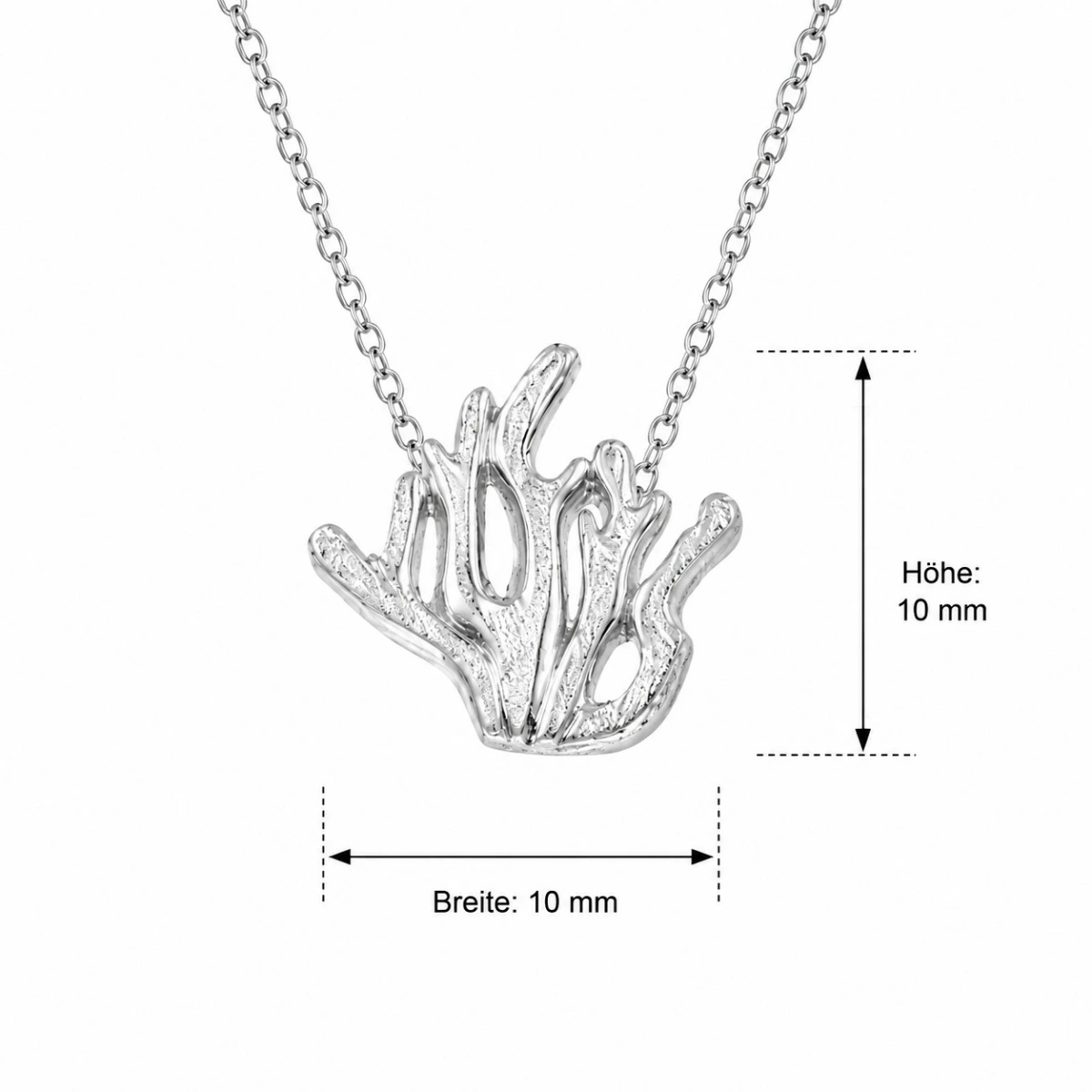 halskette-silber-925-koralle-lineal Halskette 925 Silber Koralle, filigraner Riffkorallen-Anhänger aus poliertem Sterlingsilber an feiner silberner Ankerkette; Ostsee Schmuck; Silberkette mit Korallen-Motiv