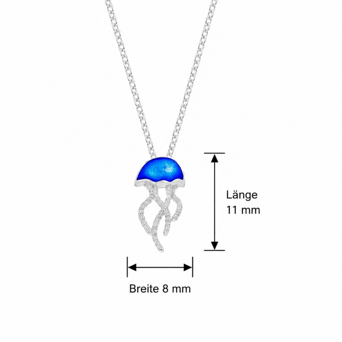 halskette-silber-925-qualle-blau Halskette Silber 925 Qualle Blau, rhodinierte Silberkette mit blau emailliertem Quallen-Anhänger; Quallen Schmuck Silber Blau; Ostsee Schmuck