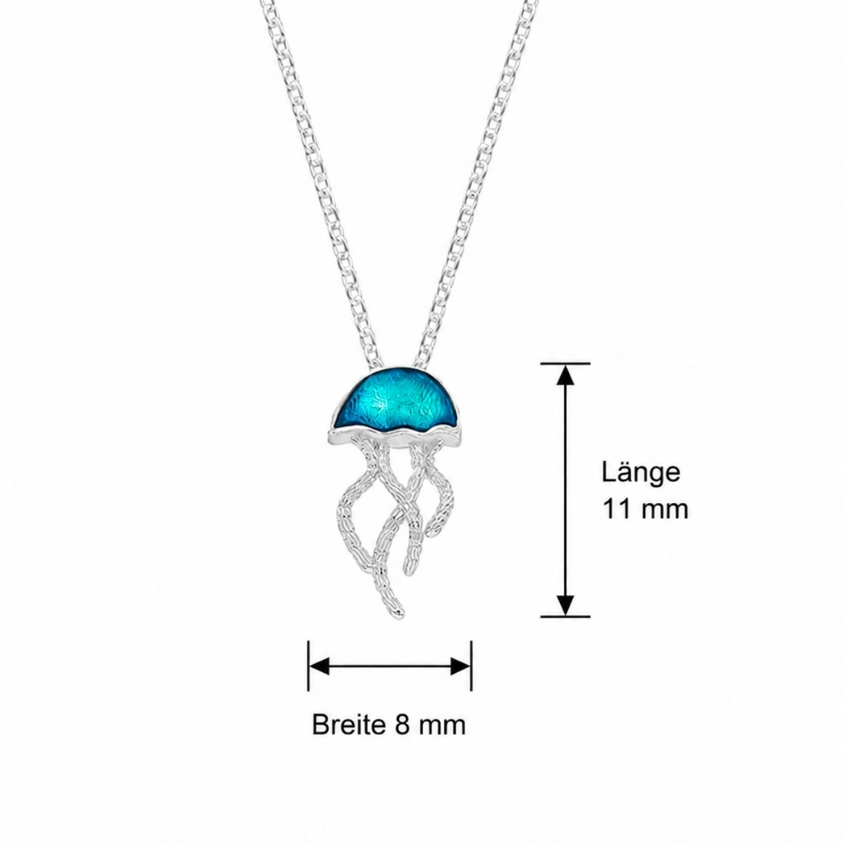 halskette-silber-925-qualle-tuerkis Halskette Silber 925 Qualle Türkis, rhodinierte Silberkette mit türkis emailliertem Quallen-Anhänger; Kette mit Quallen-Anhänger