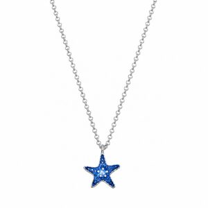 Filigrane Halskette Silber 925 Seestern Blau mit emailliertem Anhänger an einer feinen Ankerkette, Perfekter Urlaubsschmuck für Damen und Kinder.