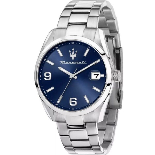 Maserati ATTRAZIONE R8853151013 Herrenuhr 43mm Silver Blue mit Edelstahlarmband und Datumsanzeige