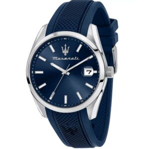 Maserati ATTRAZIONE R8851151005 Herrenuhr 43mm Blau mit Silikonarmband und Datumsanzeige