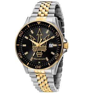 Maserati SFIDA R8853140009 Herrenuhr 44mm silber gold mit schwarzem Zifferblatt