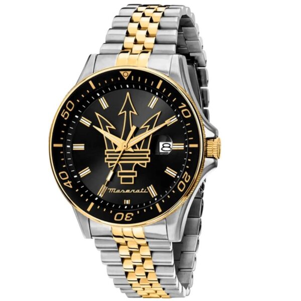 Maserati SFIDA R8853140009 Herrenuhr 44mm silber gold mit schwarzem Zifferblatt