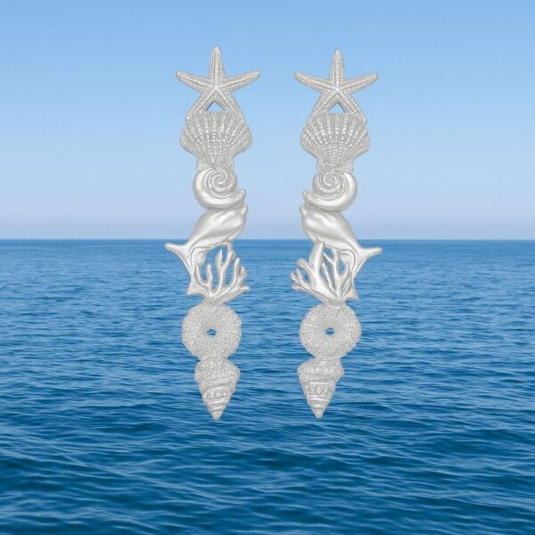 Meeresleben Ohrstecker aus Silber mit maritimen Motiven: Seestern, Fisch, Koralle, Muschel