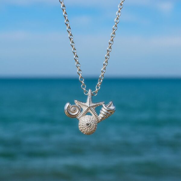 Meeresleben Seesterne Halskette Silber mit Seestern und Muscheln aus 925 Silber