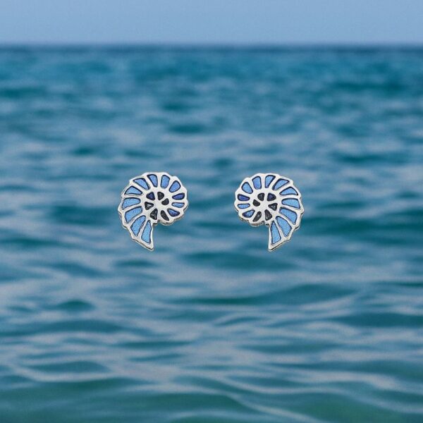 Ohrstecker Silber Nautilusmuschel Blau