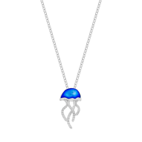 Halskette Silber Qualle Blau mit handbemaltem Anhänger aus 925er Silber