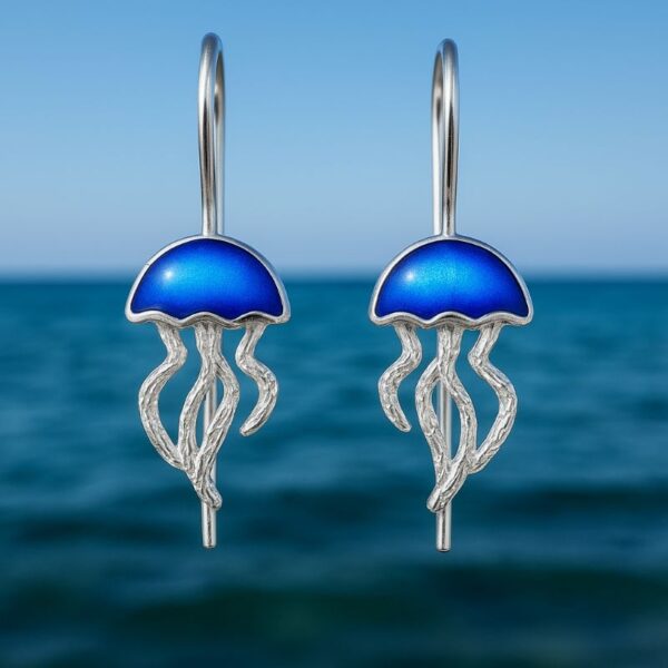 Ohrringe Silber Qualle Blau mit blauer Emaille