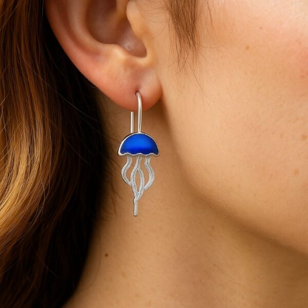 Ohrringe Silber Qualle Blau mit blauer Emaille
