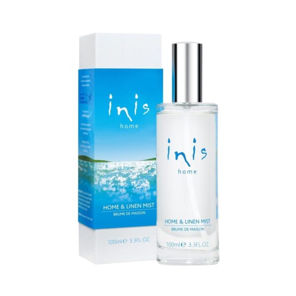 Inis Raum- und Wäschespray 100 ml in Glasflasche mit blau-weißer Geschenkverpackung