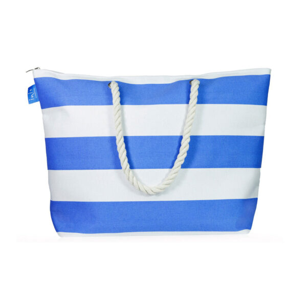 Blau-weiß gestreifte Strandtasche von Inis mit Kordelgriffen und Reißverschluss