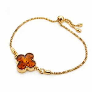 Armband Silber 925 24k vergoldet Bernstein „Monogramm Blume“ mit Cognac Bernstein; eleganter Schmuck mit Ostseebernstein