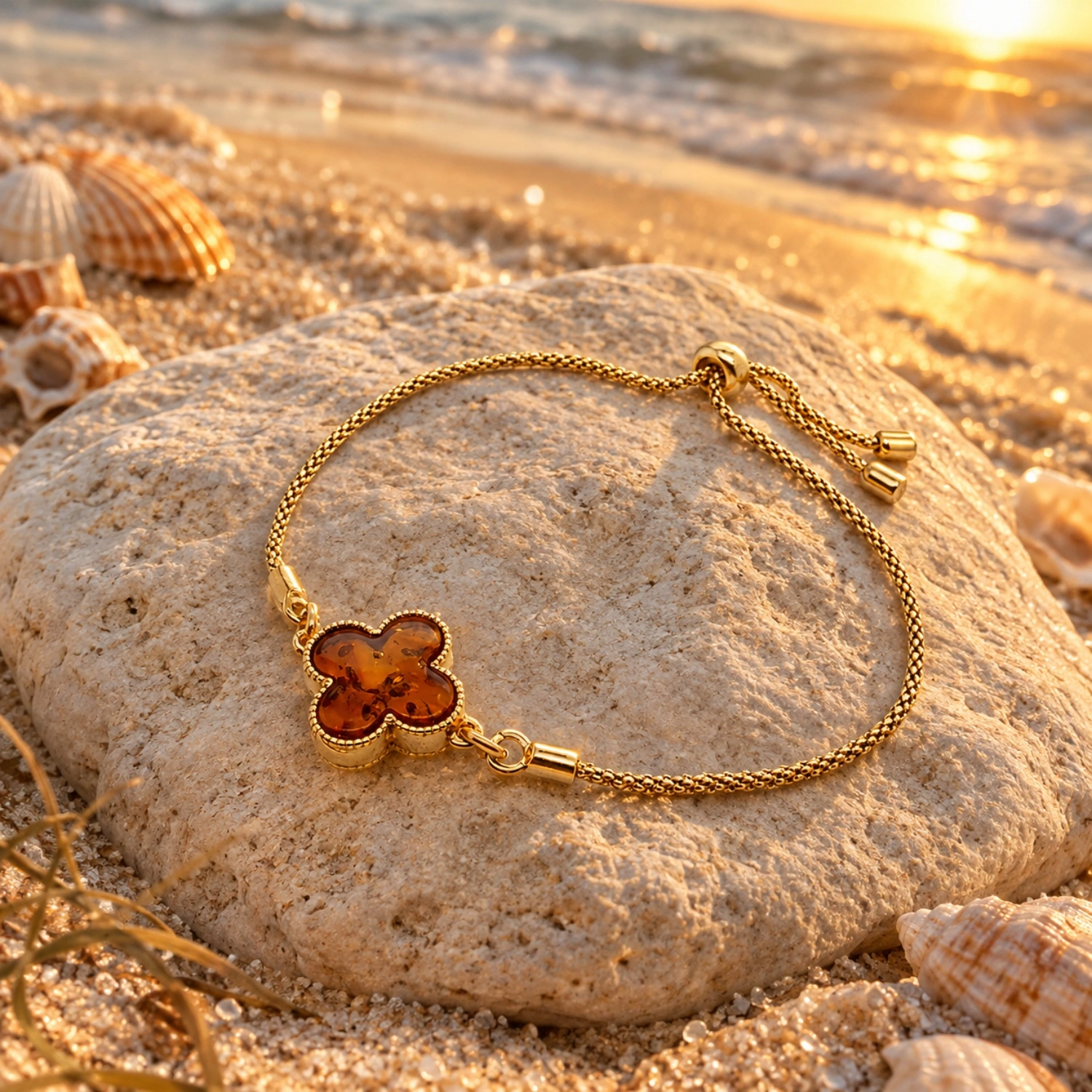 armband-silber-925-bernstein-monogramm-blume-sand Armband Silber 925 24k vergoldet Bernstein „Monogramm Blume“ mit Cognac Bernstein; eleganter Schmuck mit Ostseebernstein