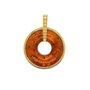 Bernstein Anhänger Silber vergoldet aus 925er Silber mit echtem Ostsee-Bernstein in Donut-Form, 33x40mm