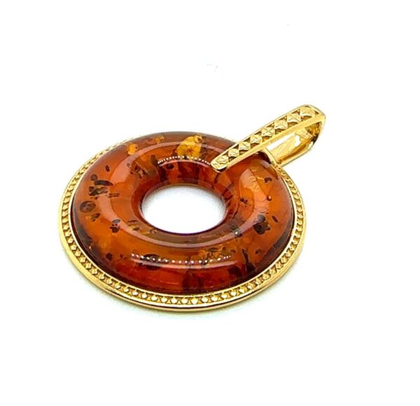 Bernstein Anhänger vergoldet aus 925er Silber mit echtem baltischen Bernstein in Donut-Form, 33x40mm