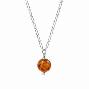 Halskette Silber 925 Bernstein Kugel erinnert an die Ostsee; eleganter Schmuck mit Ostseebernstein