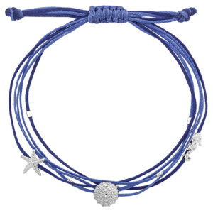 Blaues Armband mit Silberanhängern: Seestern, Seeigel, Seepferdchen