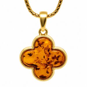Anhänger Silber 925 24k vergoldet Bernstein „Monogramm Blume“; Glücksbringer Anhänger Bernstein, Schmuck mit Ostseebernstein