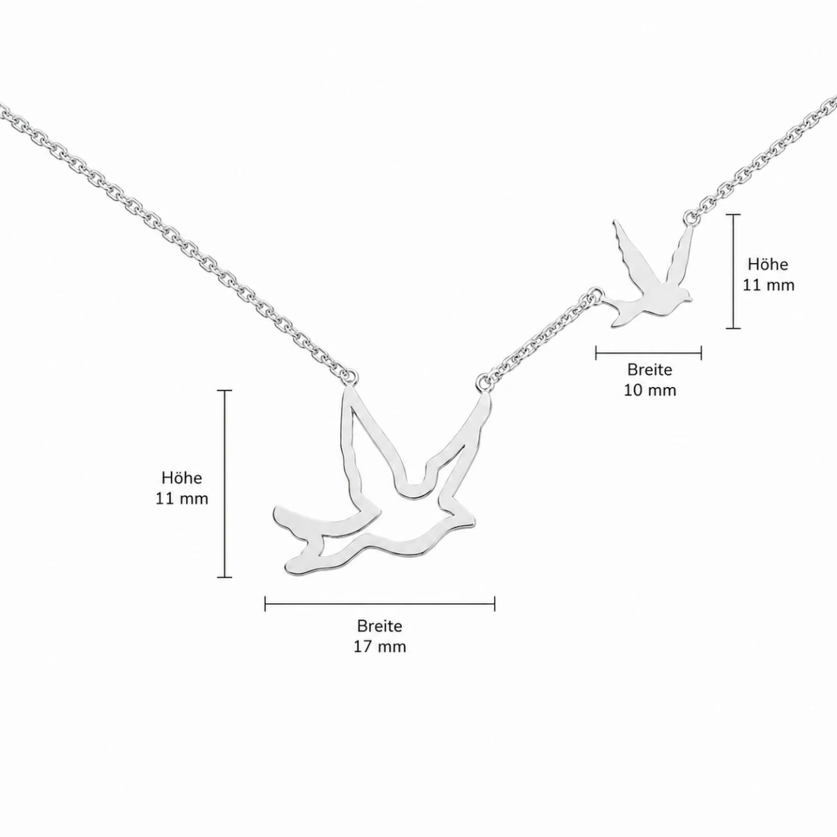 halskette-silber-925-schwalben-lineal Halskette Silber 925 Schwalben, rhodinierte Silberkette mit Schwalben-Motiv von Insel Gefühle; Kette mit Schwalben-Anhänger; Kette mit Möwen