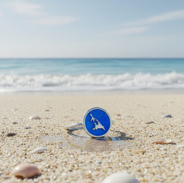 Ring Silber Usedom Insel „Blaue See” – handgefertigter 925er Silberring mit blauer Emaille.