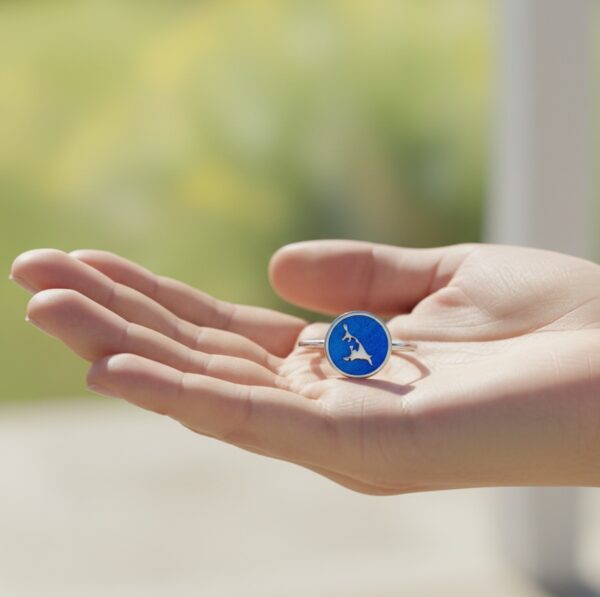 Ring Silber Usedom Insel „Blaue See” – handgefertigter 925er Silberring mit blauer Emaille.