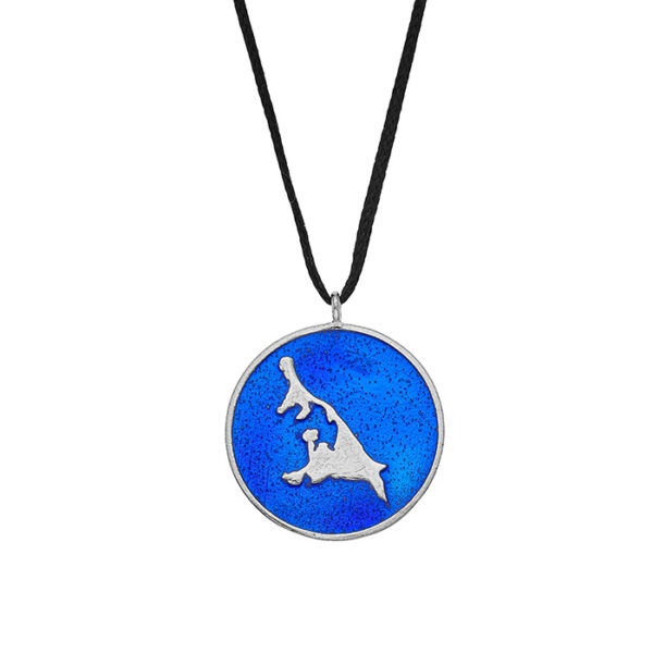 Halskette Silber Usedom „Blaue See” mit blauer Emaille, handgefertigt, Unisex, maritimer Schmuck